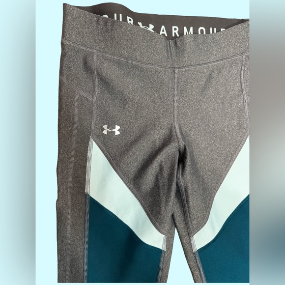 Under Armour Womens HeatGear Leggings (Small) Gray/Aqua - Picture 2 of 5